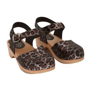 Cape Clogs Silver Womens Leopard Print Leather Clog Size 34 EU